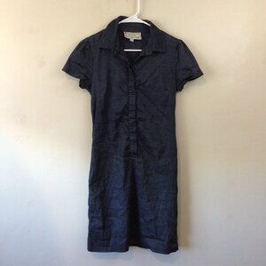 Anne Lore Blue Short Sleeve Linen Blend Dress with Pockets
